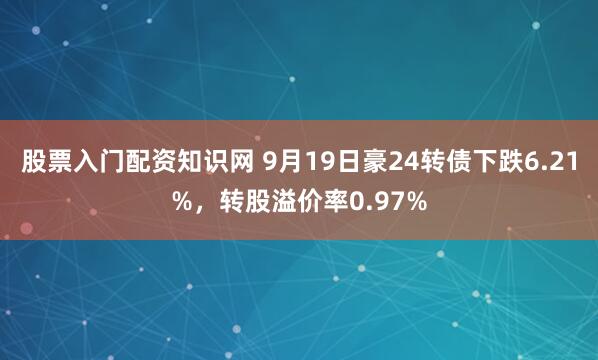 股票入门配资知识网 9月19日豪24转债下跌6.21%，转股溢价率0.97%